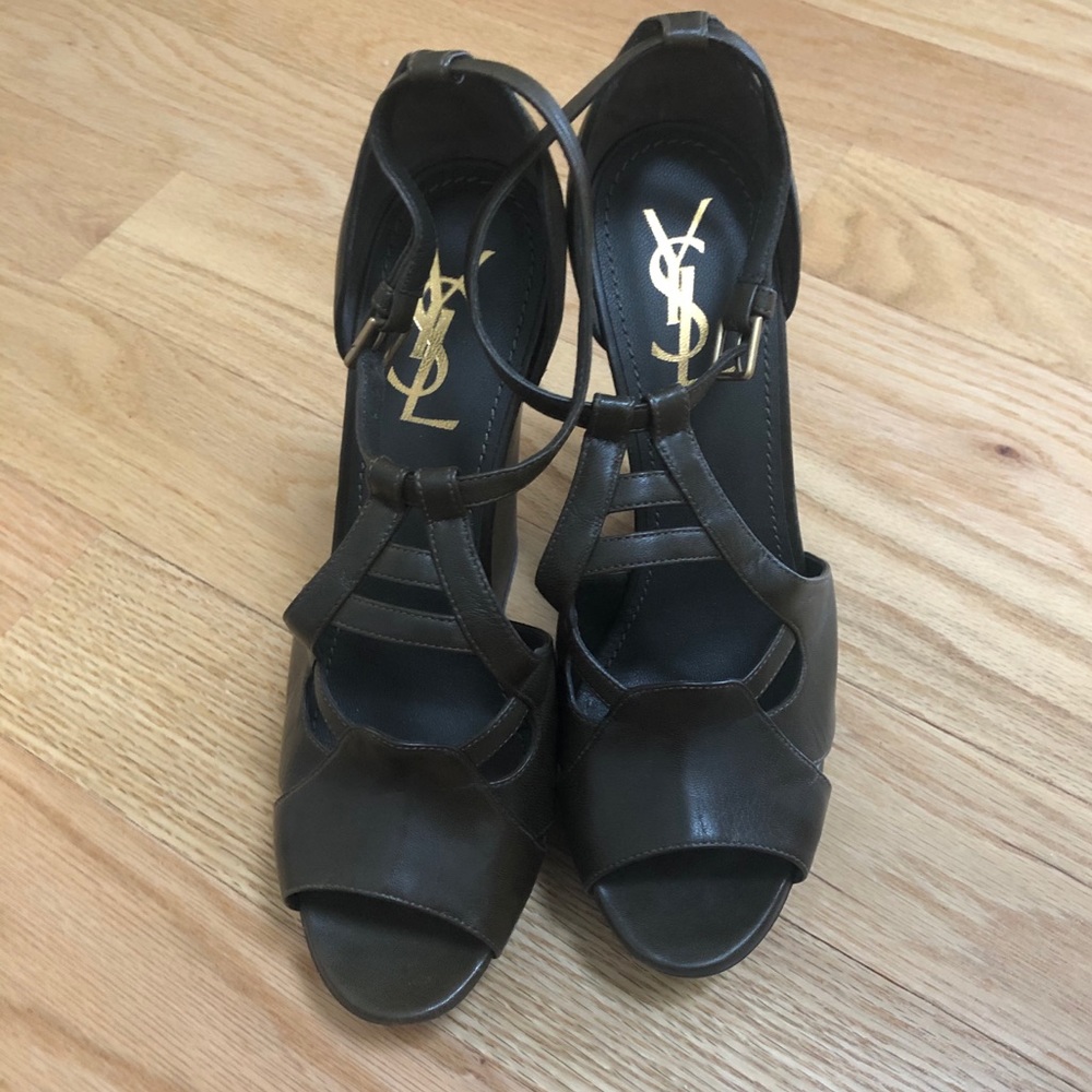 Olive YSL leather wedge